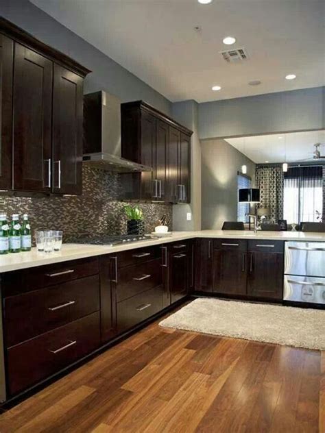 best floor color for espresso cabinets and stainless steel|light gray espresso cabinets.